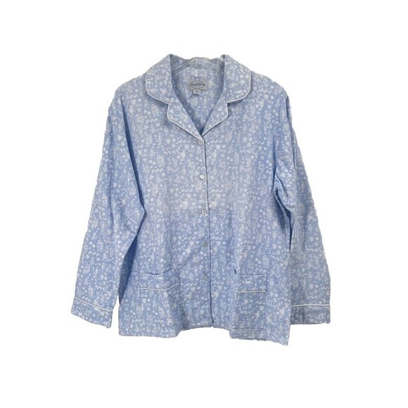 Lanz of Salzburg Blue Flannel Button Down Pajama Top Sz Small - Picture 1 of 6